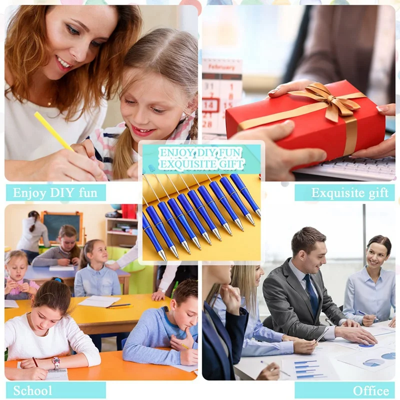 50 قطعة من البلاستيك القابل للخرز السائبة حبة قلم حبر جاف رمح الحبر الأسود مطرز أقلام مع 50 عبوات DIY بها بنفسك صنع هدية الأزرق