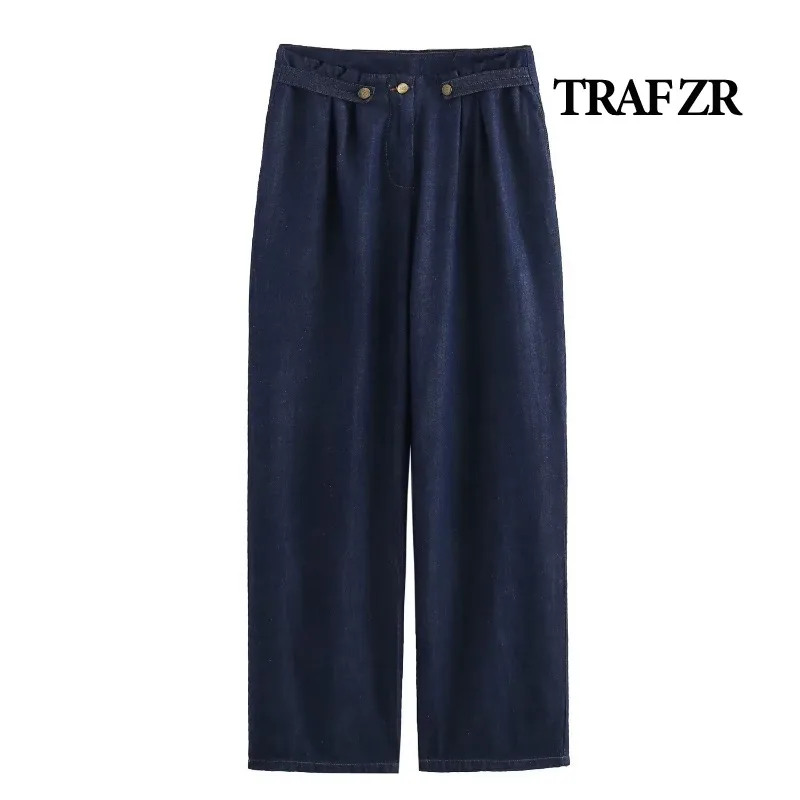 

TRAF ZR Jeans for Women High Waist Baggy full length Wide Leg Jeans Vintage Denim Trousers Jeans Fashion Pants Woman 2024 Jean