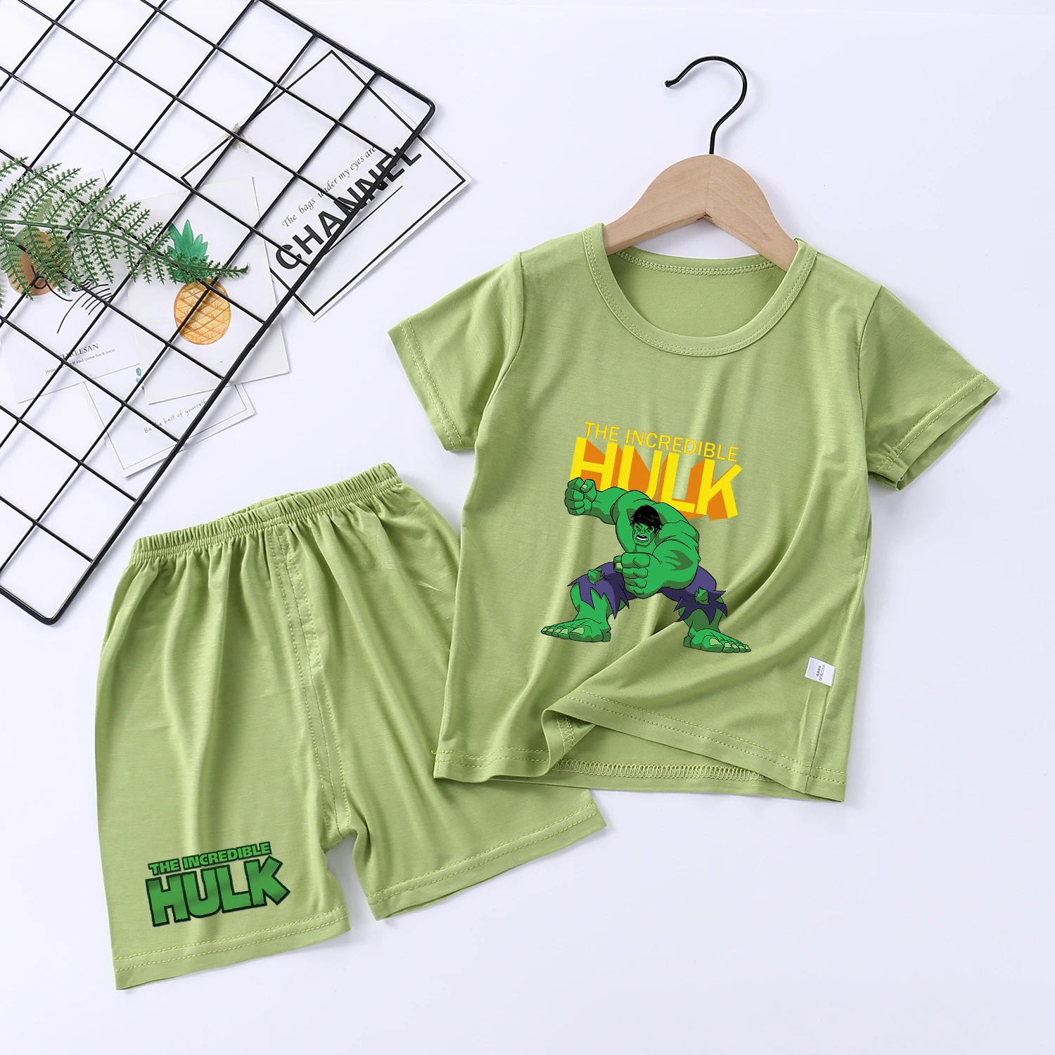 Pijama infantil, Hulk, Marvel, Anime, Filme, Desenhos animados, Conjunto de pijamas de bebê, Tops e shorts de manga curta infantil, Conjunto de 2 peças, Verão