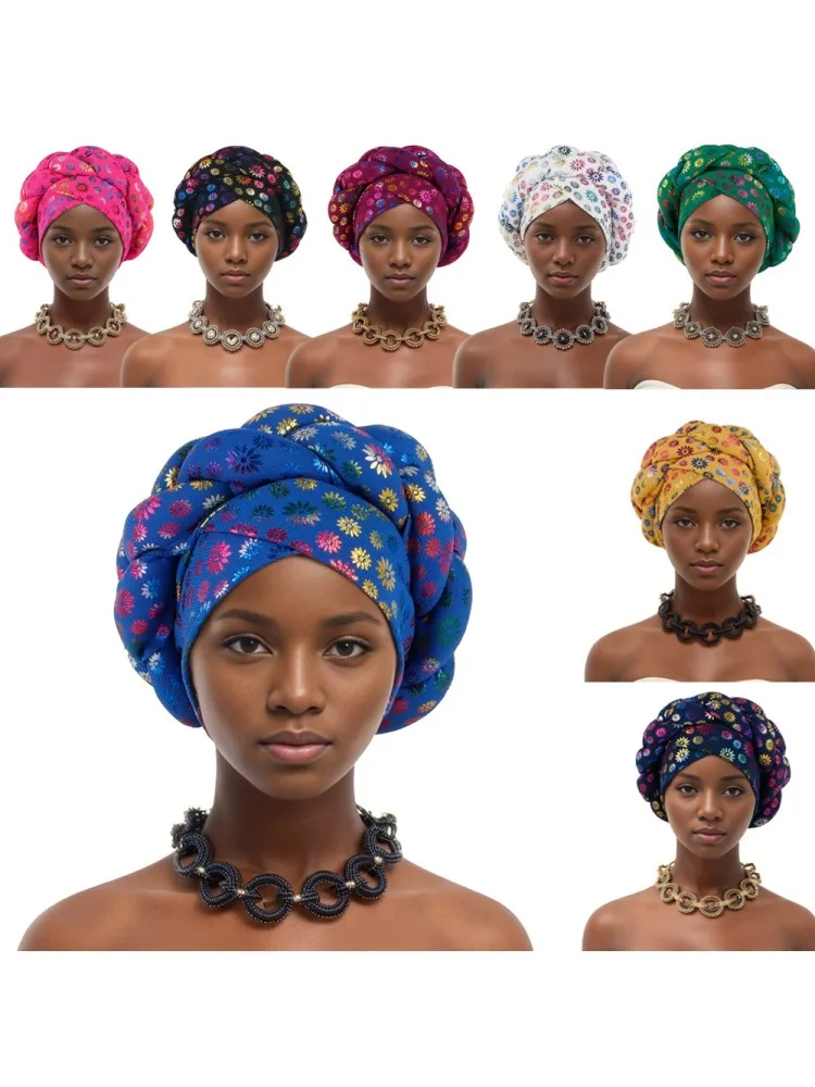 New African Auto Gele Headtie Nigerian Wedding Gele Muslim Turban Cap Arab India Hat Female Head Wraps Turbante Mujer