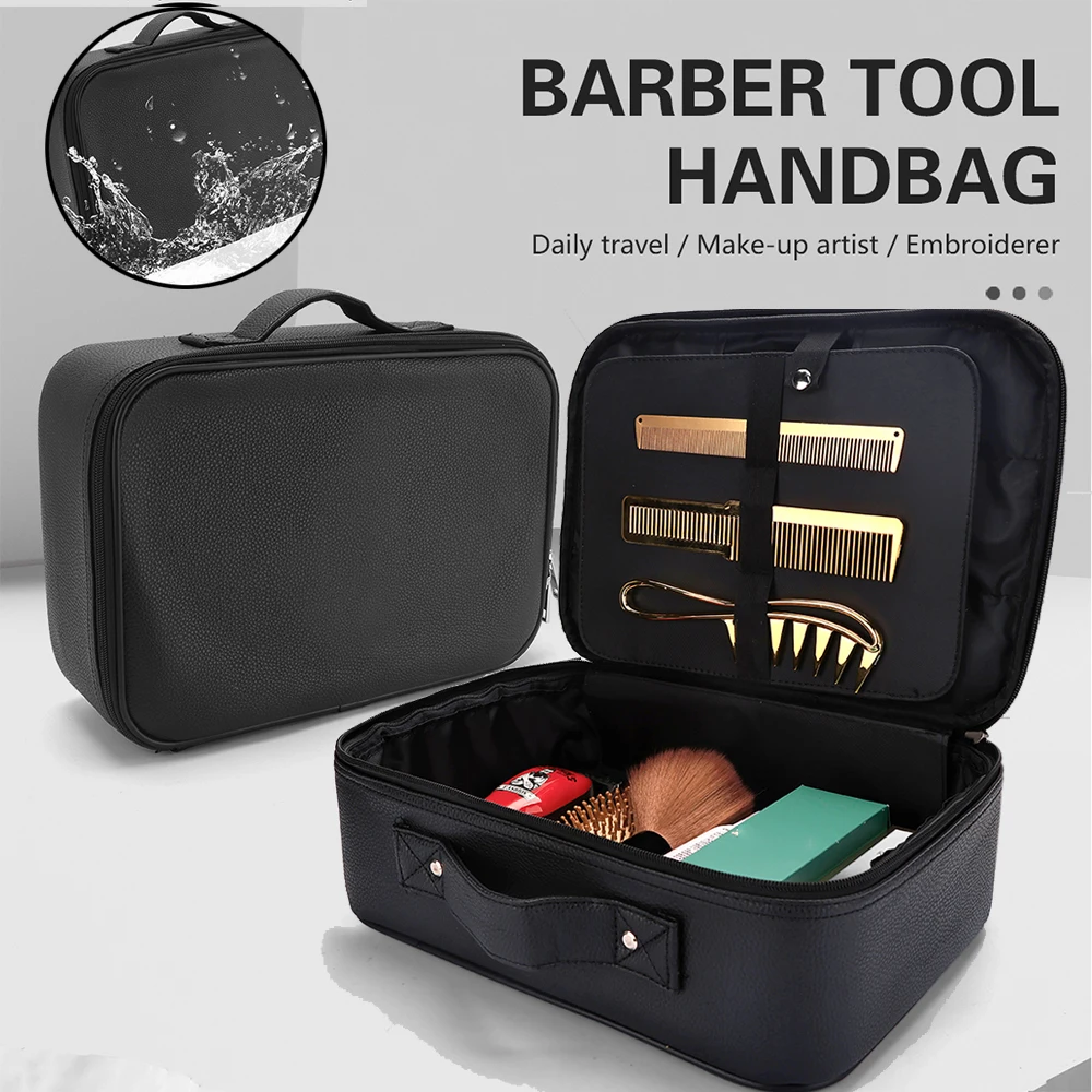 

Salon PU Leather Scissors Bag Large Capacity Storage Box Hard Hairdressing Suitcase Beauty Multifunctional Tools