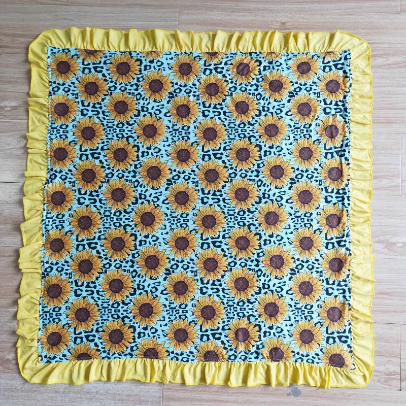 

New Fashion Boutique No Moq Baby lSunflowers Print 43*29 inch Cotton Wholesale Children Blanket