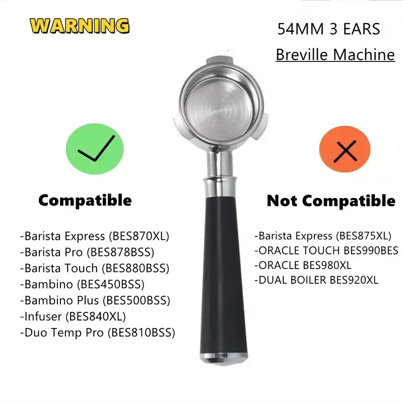 54mm 304 Stainless Steel Dual Spout Portafilter Filter Holder Leak-proof Fit for Breville Sage 870 878 880 Espresso Coffee Maker