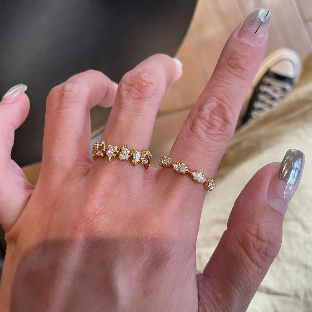 S925 sterling silver ring retro simple high carbon diamond high sense irregular edge row diamond stack wearing tail ring woman