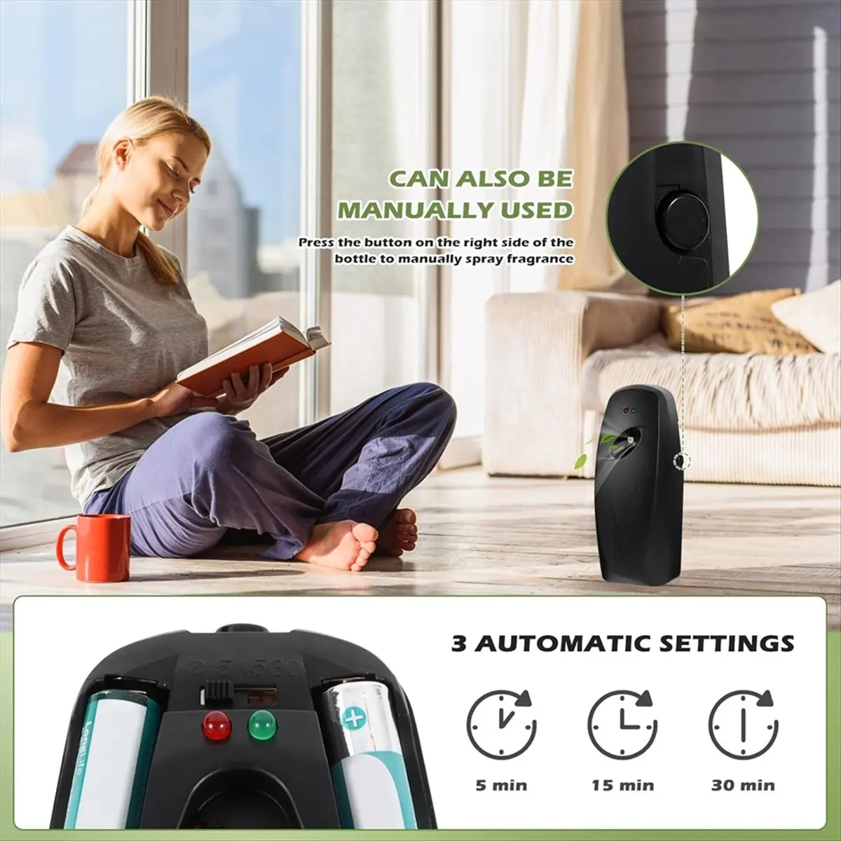 HITL Automatic Air Freshener -Dispenser,Multiple Time Scent/Mist Release Settings for Room/Restroom
