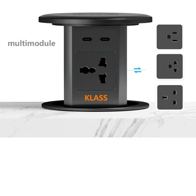 New Smart Motorized Pop up Extension Socket with Wireless Charging and Safety Protection for Kitchen Use