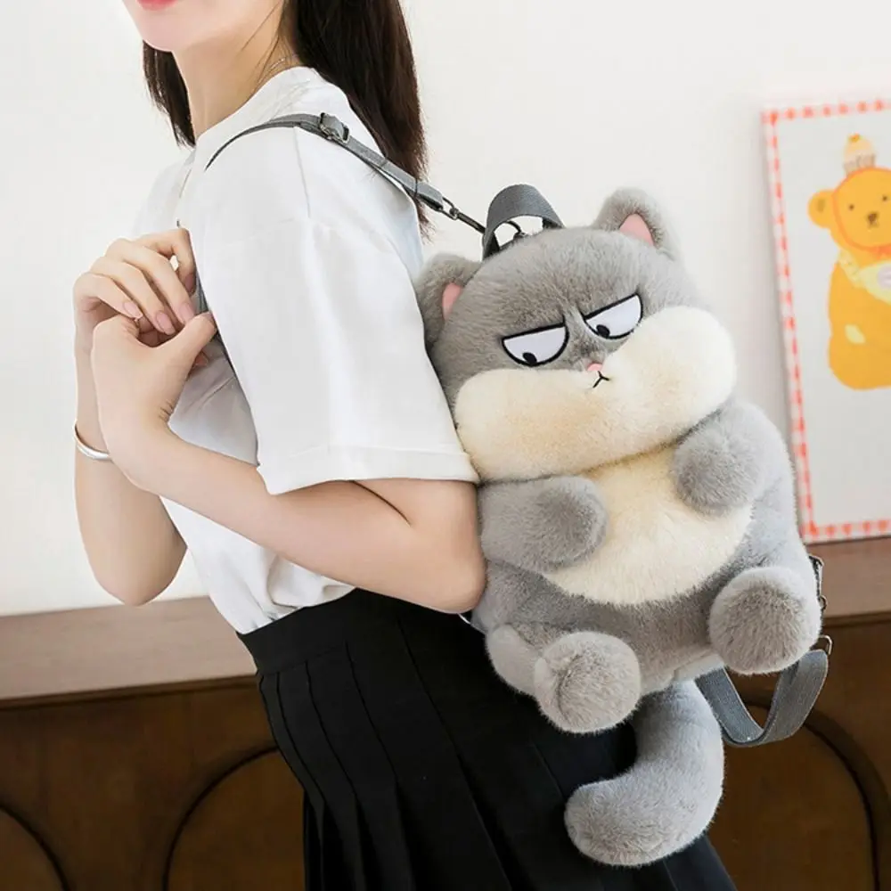 동물 고양이 플러시 배낭 플러시 인형 전화 가방 작은 고양이 인형 어깨 가방 35cm 대용량 만화 플러시 책가방