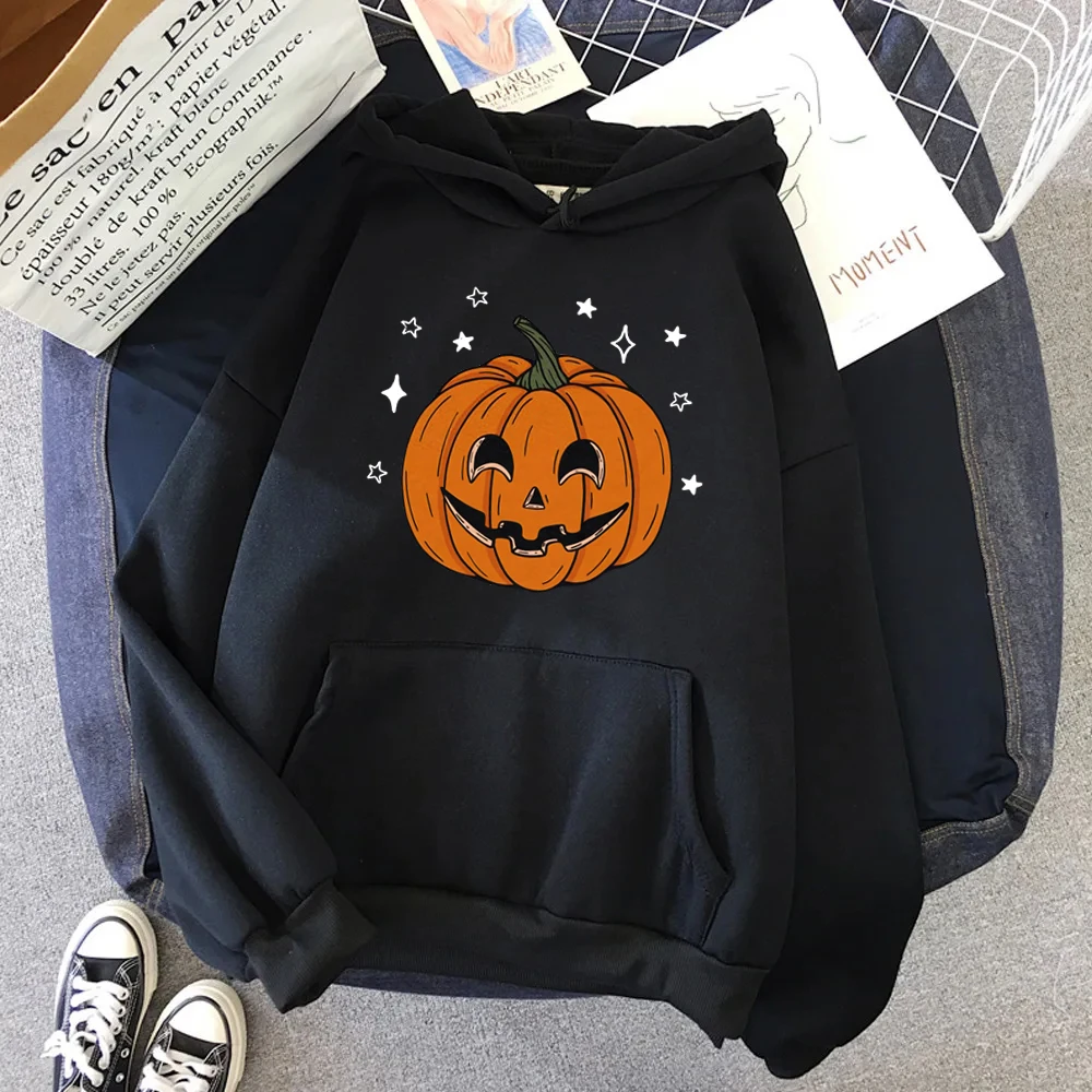 Halloween labu cetak Hoodies kaus musim dingin pakaian wanita Y2k warna murni Harajuku Hoody pria kasual lengan panjang pullover