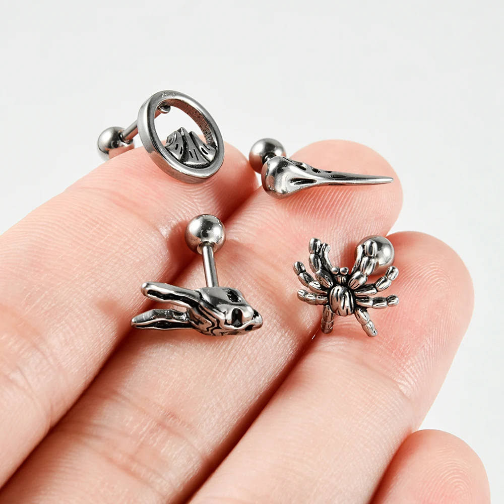 1PC 16G Stainless Steel Spider Rabbit Earrings Labret Lip Studs Punk Animal Cartilage Tragus Helix Ear Lobe Piercing Jewelry