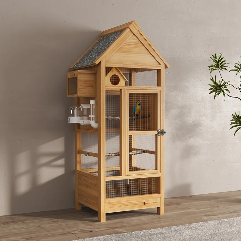 Bird cage Parrot cage Large thermal insulation belt Breeding box Wooden luxury villa Anti-splash ash machine Parrot thermal