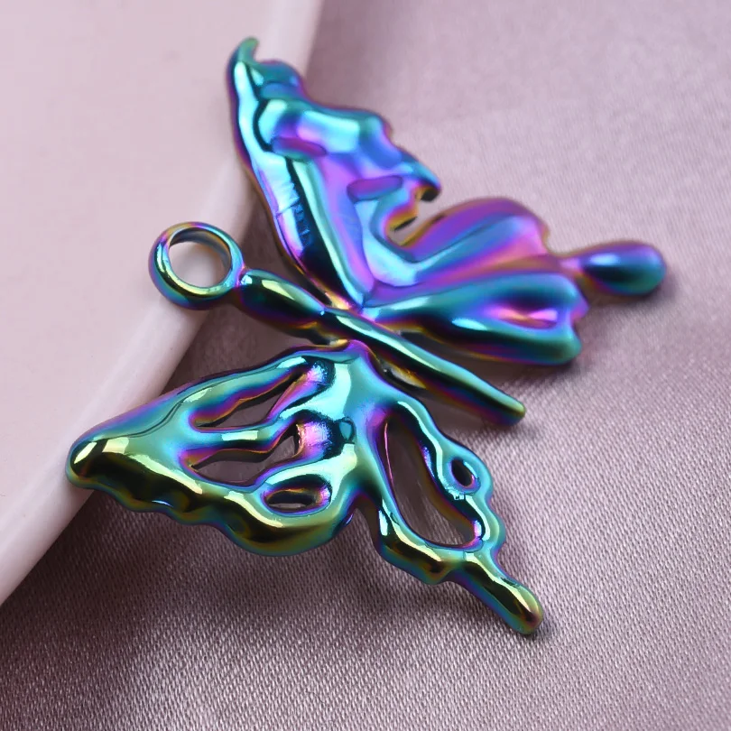 6pcs/Lot Cute Three Layered Heart Pointed Cone Cross Charms For Jewelry Making Supplies Rainbow Color Stainless Steel Pendants