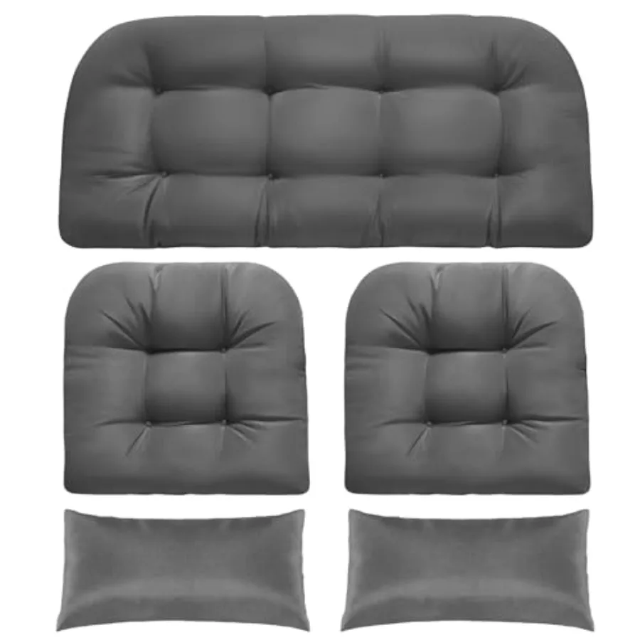 

Плетеные подушки для стульев, плетеные мебельные подушки из пены с эффектом памяти для дома и улицы, набор из 5 1 двухместных диванов и 2 U-образных и 2 длинных водоотталкивающих подушек.