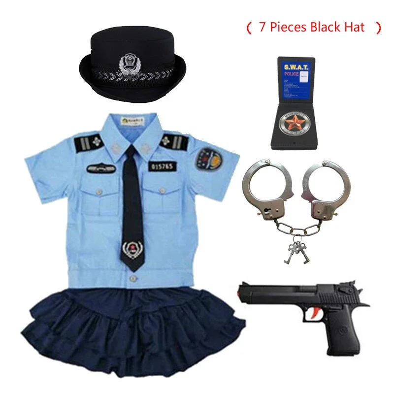 New Kids Child Cop Police Officer Uniform Halloween Police Costume Boys Girls Policeman Cosplay Police Suit With Handcuffs