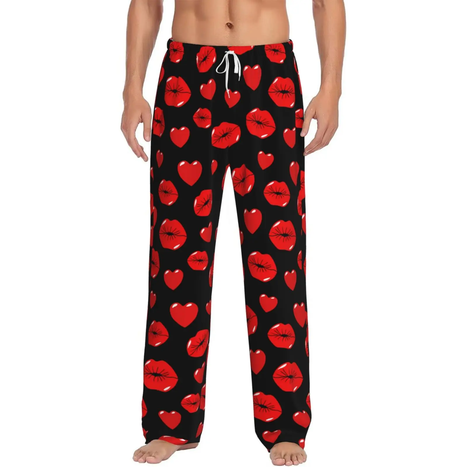 

Men's Custom Sexy Red Lip Printed Sleep Pants, High-quality Sleep Pants with Pockets for Home Use