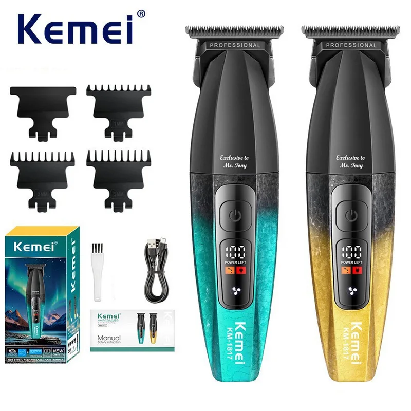 Kemei 1817 Zero Gapped Hair Trimmer All Metal Hair Clipper Men Low Noise Professional Finishing Hair Cutting Machine DLC T-Blade