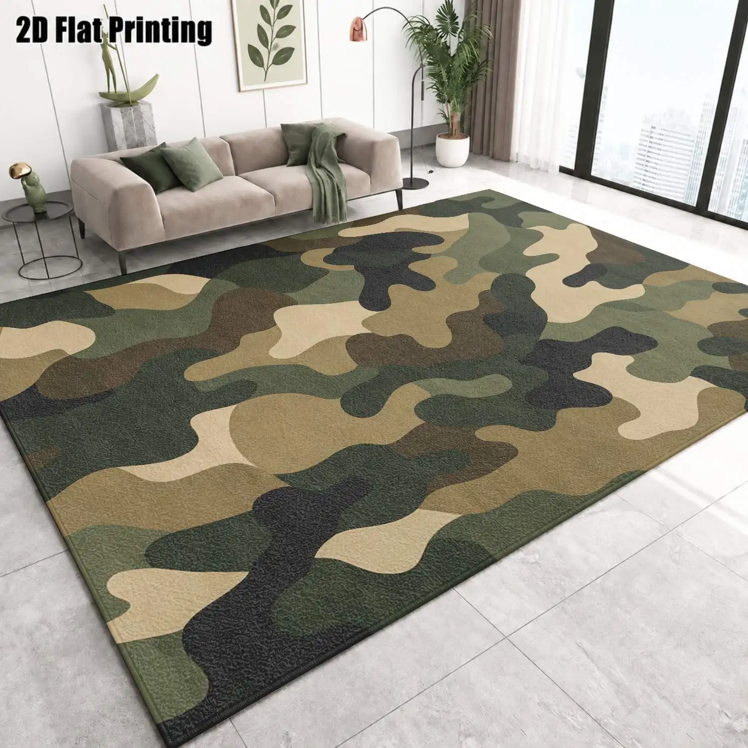 1Pc 2D Printed Camouflage Carpet: Military Green, Black, Brown Patterns Nordic, Modern Minimalist, European, Geometric Style. Machine Washable, Multi-Size, Home Decor, Suitable for Entrance, Living Room, Bedroom, Dining Room, Foyer.