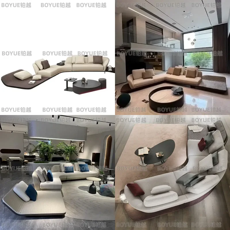 Luxury Italian Fabric Curved Sofa Modern Living Room Furniture Matte Finish Unique Shape High End Villa Decor Comfortable