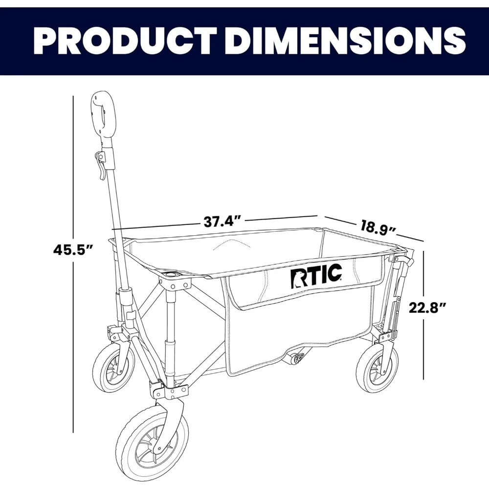 Carrinho utilitário dobrável todo-o-terreno com recurso push-pull para camping, portátil e dobrável, ideal para aventuras ao ar livre