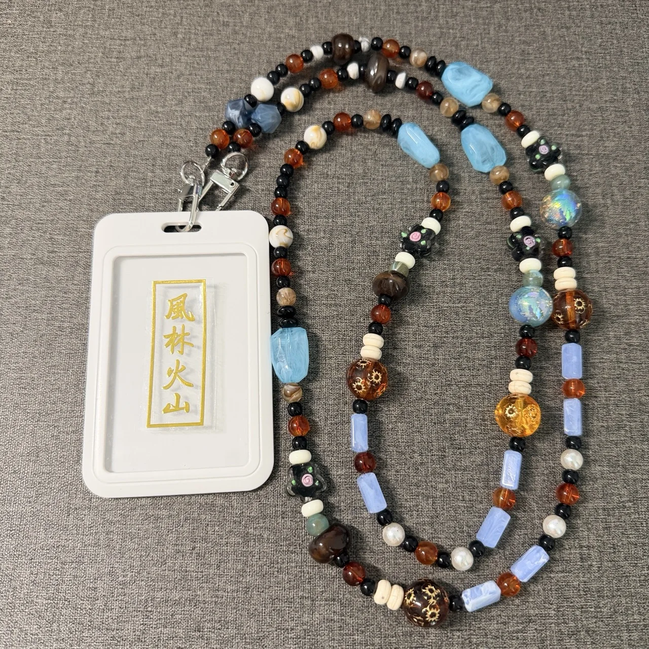 Blue Crystal Stone  Buddha Pattern Metal Phone Sticker Lanyard Anti-lost Lucky Card Holder