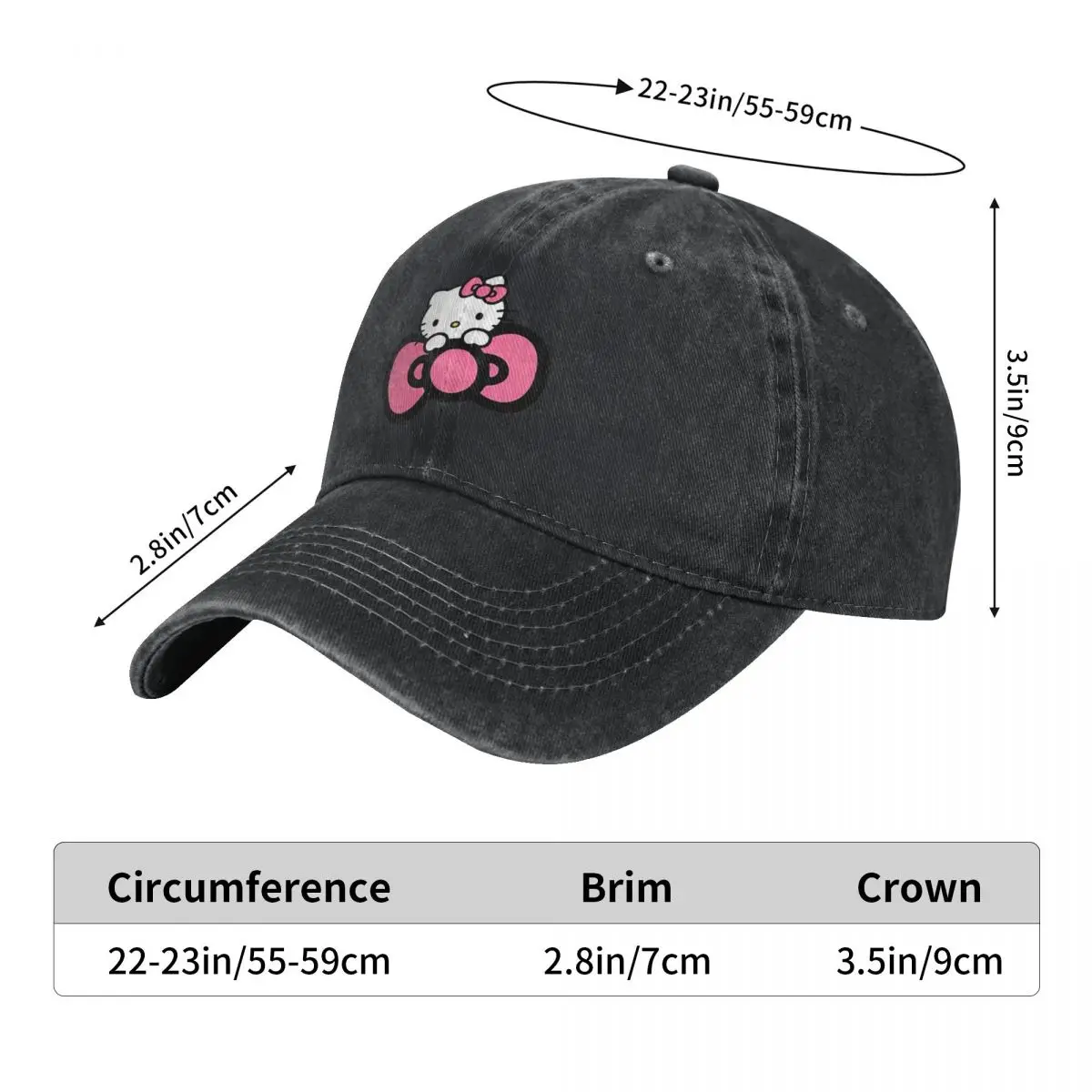 Hello Kitty Cute Cartoon Japanese Vintage Denim Baseball Cap Hiking Fishing Trucker Hat Summer Female Male Sunshade Baseball Cap