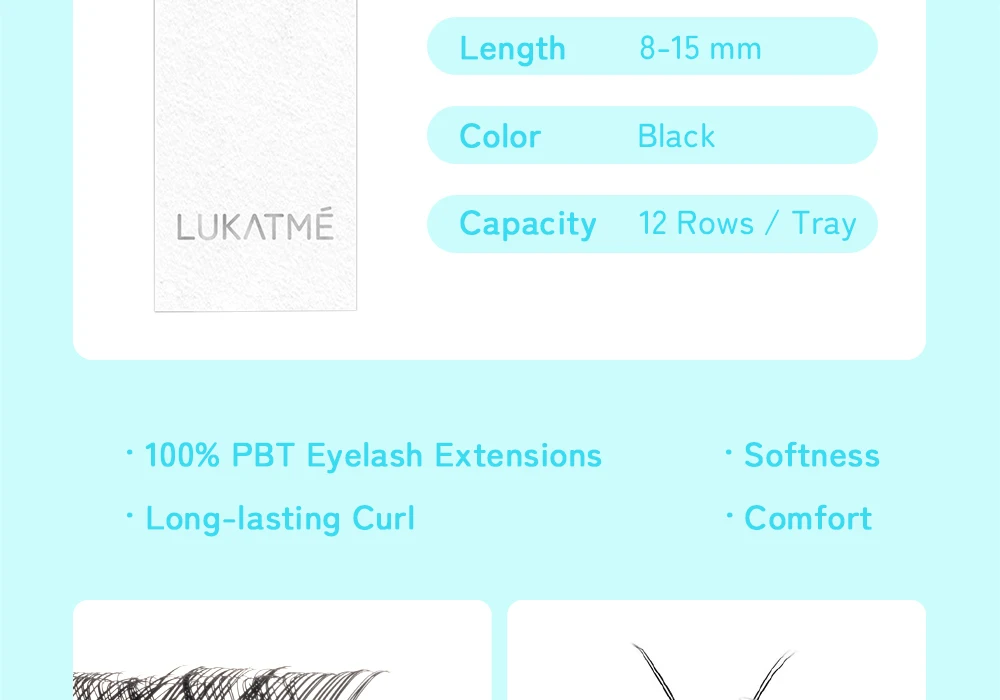 LUKATME YY Wimpernverlängerung 12 Reihen Matt Schwarz C/D Curl 8-15mm Zwei Spitzen Y-Form Künstliche Wimpern Schnelle Anwendung YY Wimpern zum Üben – Detail 3