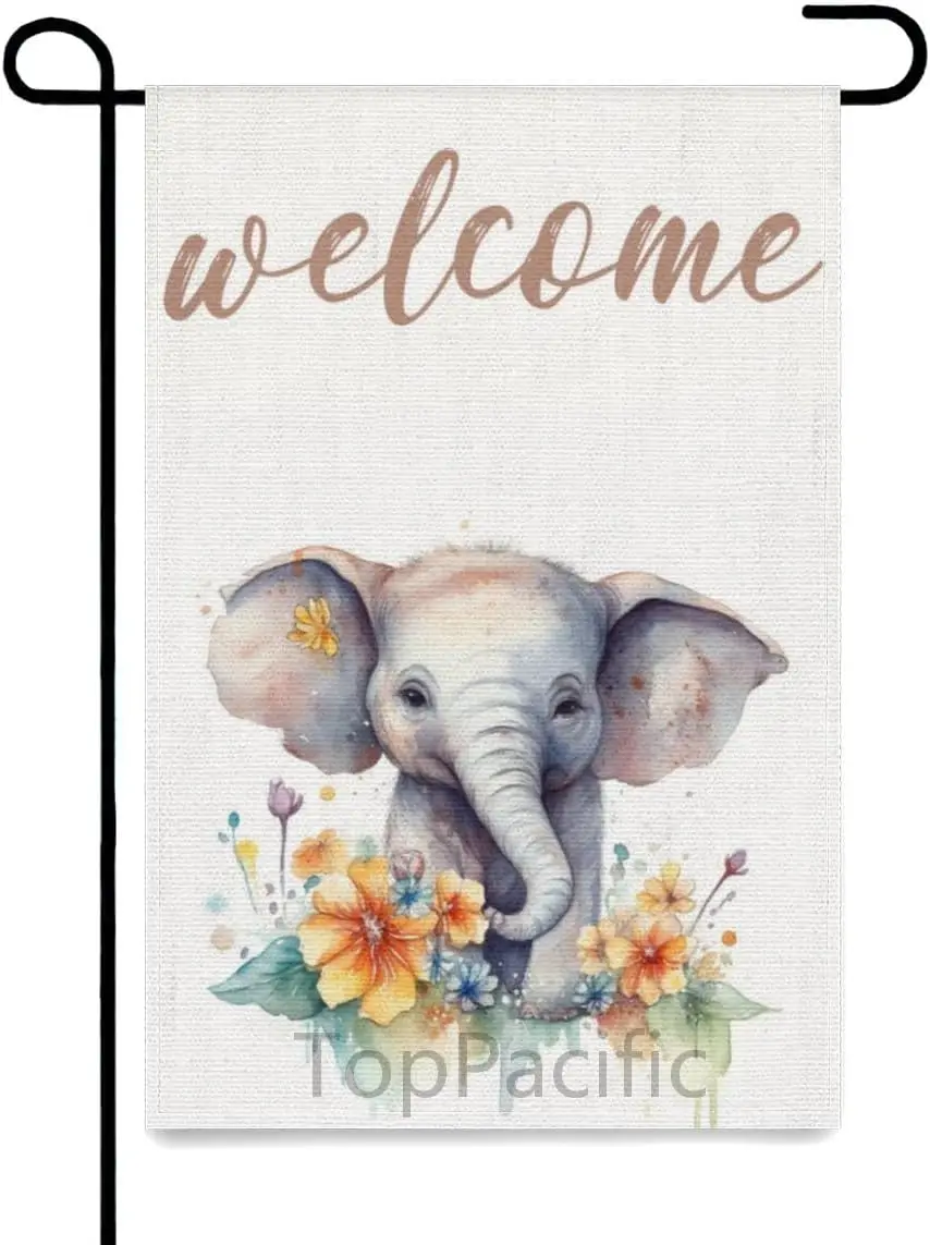 12x18in Elephant Welcome Fall Garden Flag Double Sided, Elephant Buffalo Plaid Check Yard Outside Decorations, Summer Farmhouse