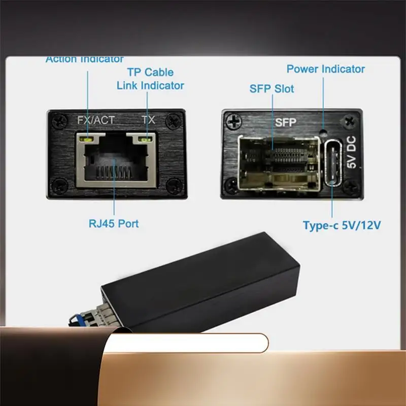 Mini RPOE 1.25G Media Converter SFP Transceiver Module 5V DC Type-C Input 1 SFP Slot Without Casing-X64A