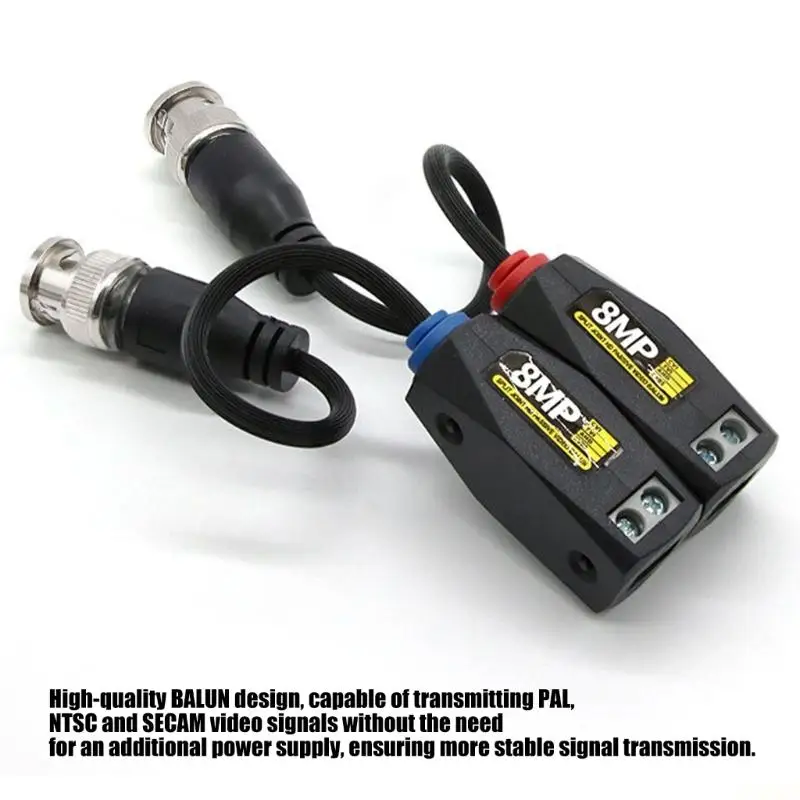 B03F 8MP CCTV Video Balun CVI Cable Connectors with BNC Connectors for 720P/960P/1080P/3MP/5MP/8MP Home Security Cameras