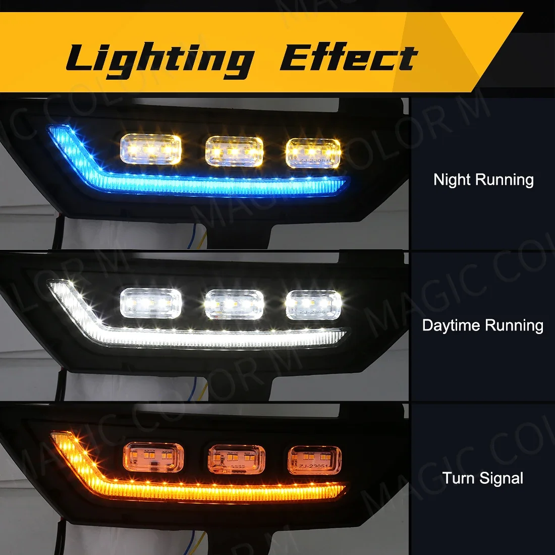 3 Colors LED Fog Lamps For GWM Great Wall POER 2021 2022 Auto Daytime Running Lights DRL Car Turn Signal Car Accessories 12V