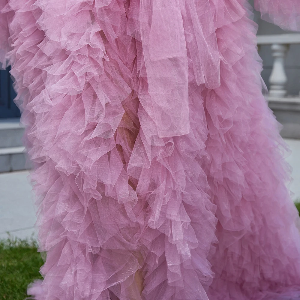 Illusion Tulle Pregnant Dresses V Neck Long Sleeve Photography Pregnancy Robes Sexy Ruffles Women Bathrobe Maternity Party Gowns