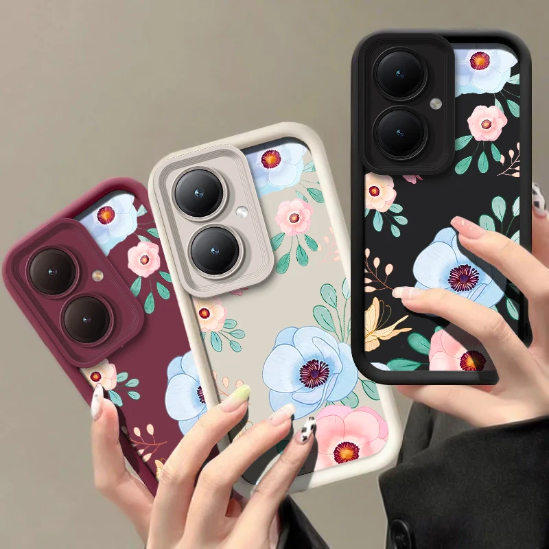 زهرة الأزهار جراب هاتف ل Vivo Y29 Y28 Y27 Y22S Y21T Y38 Y36 Y35 Y33S Y33T Y31 2021 Y30 سيليكون ماتي غطاء مقاوم للصدمات