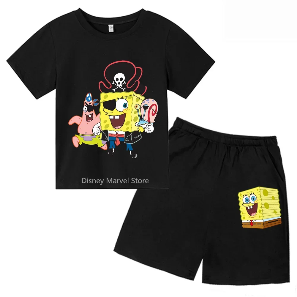 Dive Into Summer Fun With Spongebob! 2024 Vibrant Print Tshirt Shorts Set - Stylish & Cute For Kids 3-14