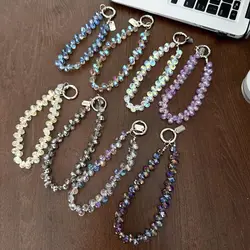 Stylish Glitter Crystal Bead Pendant Keychain for Women Colorful Mobile Phone Lanyard Chain Jewelry Girls Bag Accessories
