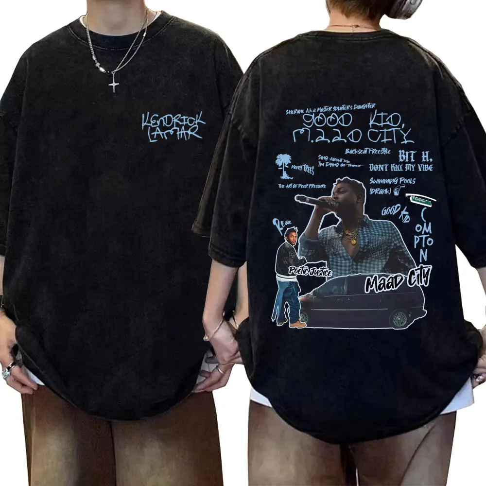 

Rapper Kendrick Lamar Good Kid Washed Vintage T-shirt Men Women Hip Hop Retro Oversized T-shirts Men's Fashion Trend Tee Shirt