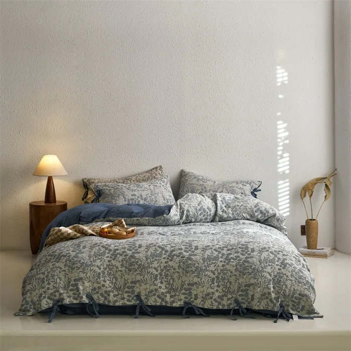 100% Cotton Double Layer Gauze Four Piece Bedding Set Soft Breathable Bed Sheet Duvet Cover Full Cotton Bed Linen Set