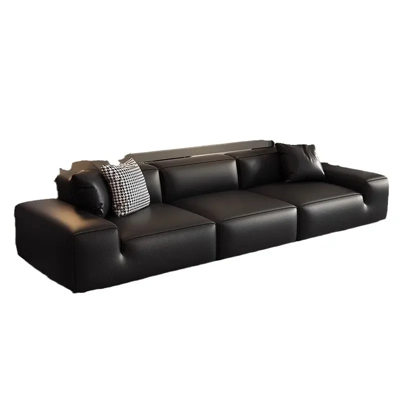 

Leather, sofa living room Italian, minimalist first layer, cowhide black tofu blocks, all leather sofa