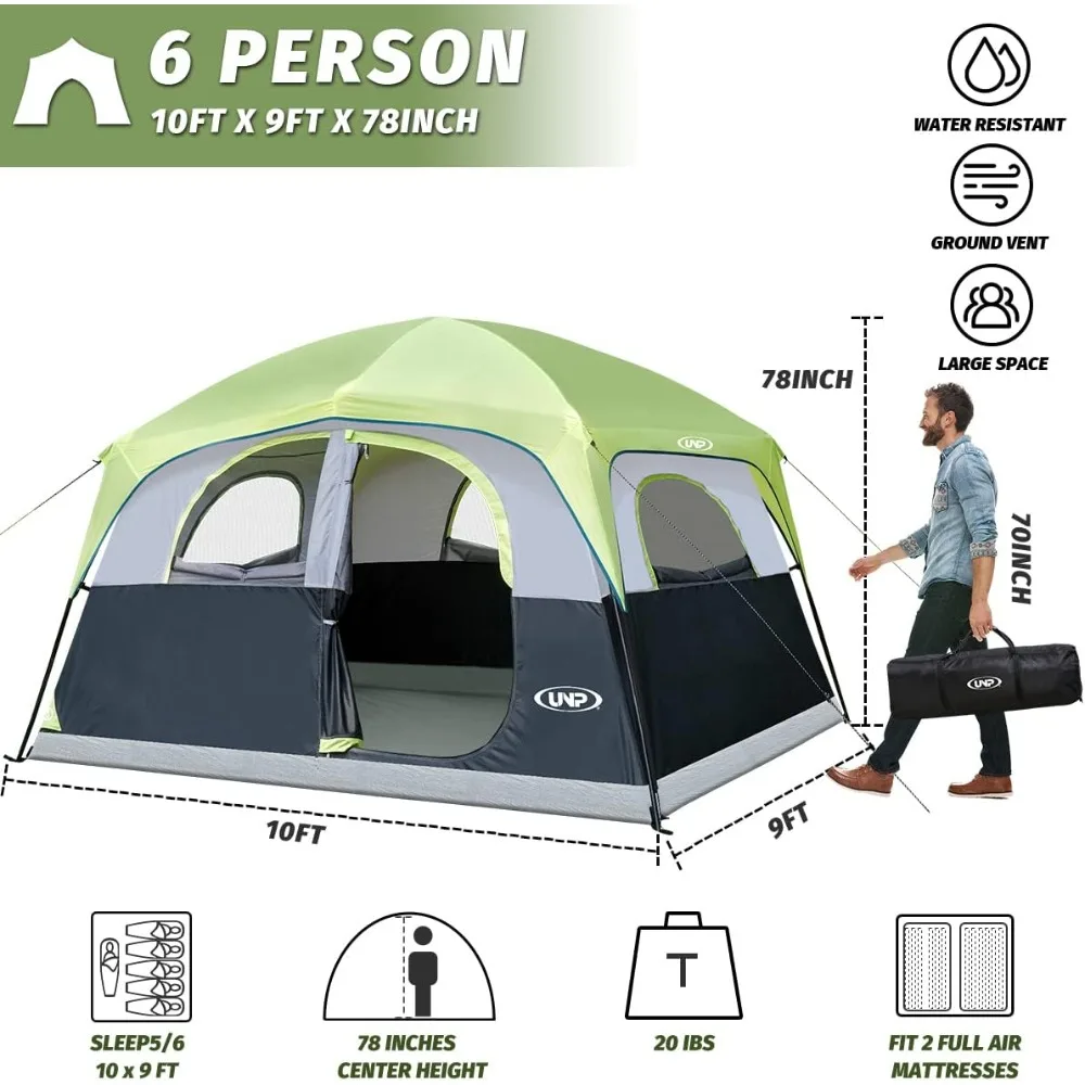 Tents 6 Person Waterproof Windproof Easy Setup,Double Layer Family Camping Tent