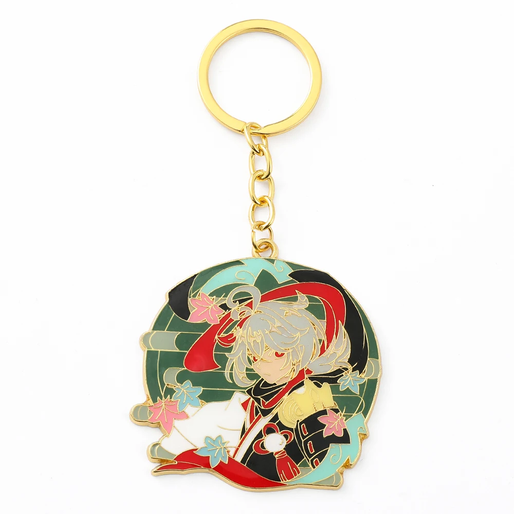 Genshin Impact Keychain Game Figure Kaedehara Kazuha Metal Enamel Badge Pendant Keyrings for Fans Backpack Accessories