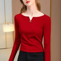 Women Spring Autumn Style Blouse Shirts Lady Casual Long Sleeve V-Neck Solid Color Basic Top Blouse