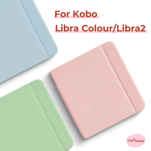 Twosheep Funda de 7 pulgadas para Kobo Libra Color y Kobo Libra2 Acrílico Magnético Flip Auto Sleep Cover Macaron Color sólido