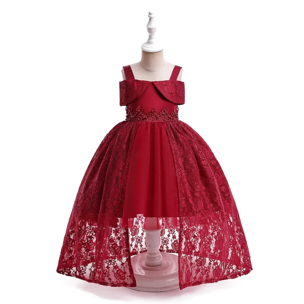 

Fashion Solid Flower Girl Dresses Lace Mesh Sleeveless Party Dress for Kids Girl Summer Children Evening Dresses 4-12 Years