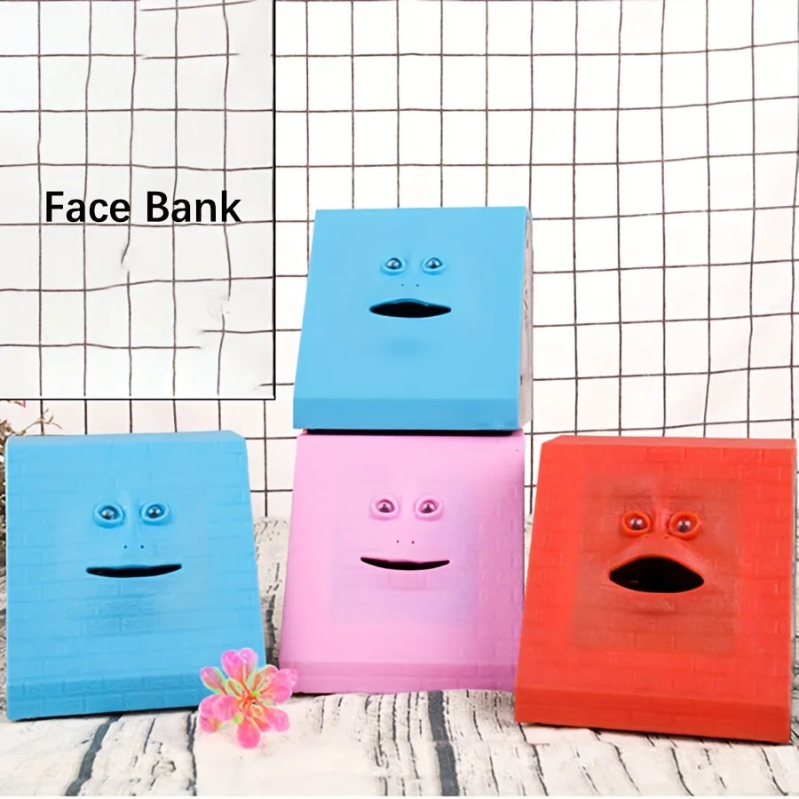 1PC Plastic Face Bank Human Face Smart Sensor Piggy Bank Electric Coin Can Eat Money Face Piggy Bank Store Coins