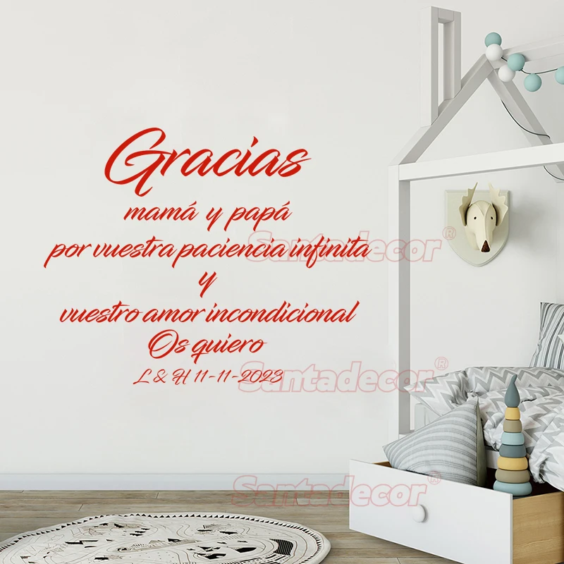 Spanish Sticker Gracias Mama Y Papa Wall Art Decal Living Room Home Decor Wallpaper Customized House Decoration Poster