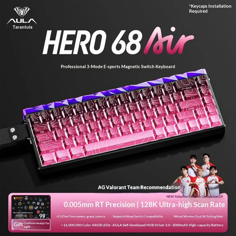 Aula Hero 68 Air Wireless Mechanical Gaming Keyboard Tri Mode Magnetic Axis 8k Low Latency 2.4 G Bluetooth 5 4 Esports