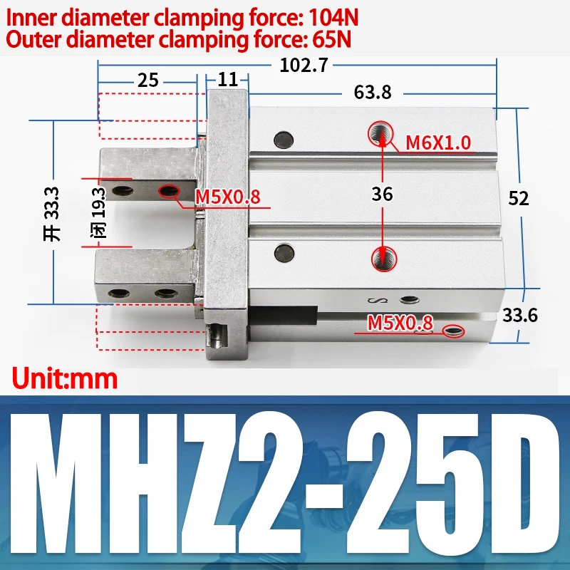 AIRSLG MHZ2 10D 16D 20D 25D 32D 40D MHZ2 10S MHZ2 10C Paralleler Luftgreifer AFR Marke Pneumatikzylinder Doppel- oder einfachwirkender Greifer 3