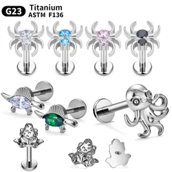 G23 Titanium Piercing Stud Earrings Nasal Nail ASTM F136 16G Zircon Body Jewelry Women Tragus Cartilage Helix Conch Ear Studs