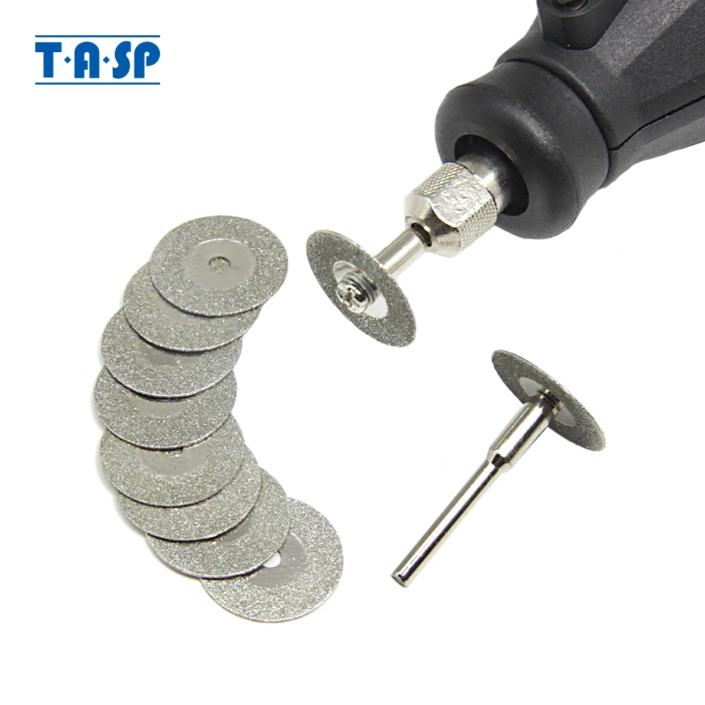 TASP 10pcs 20mm Mini Cutting Disc Tools Circular Saw Blade Diamond Grinding Wheel Set for Dremel Accessories with 3.2mm Shank