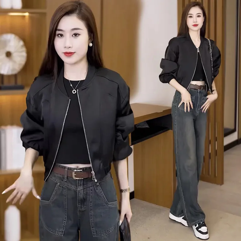 

Fashionable Casual Short Jacket Women, Small Stature, 2024 Spring And Autumn New Loose Versatile Baseball Suit, Satin Jacket Top