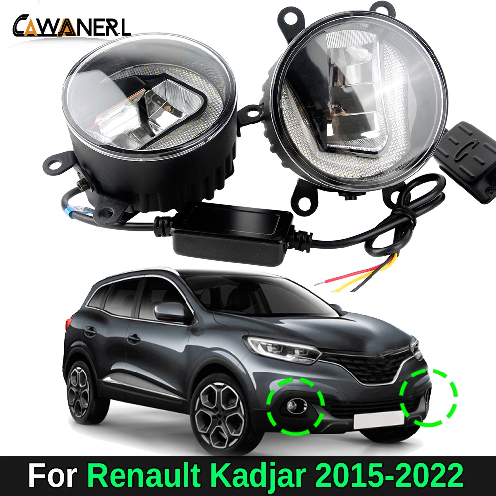 2 Pieces Car Aluminum LED Fog Light with DRL Daytime Running Lamp For Renault Kadjar 2015 2016 2017 2018 2019 2020 2021 2022