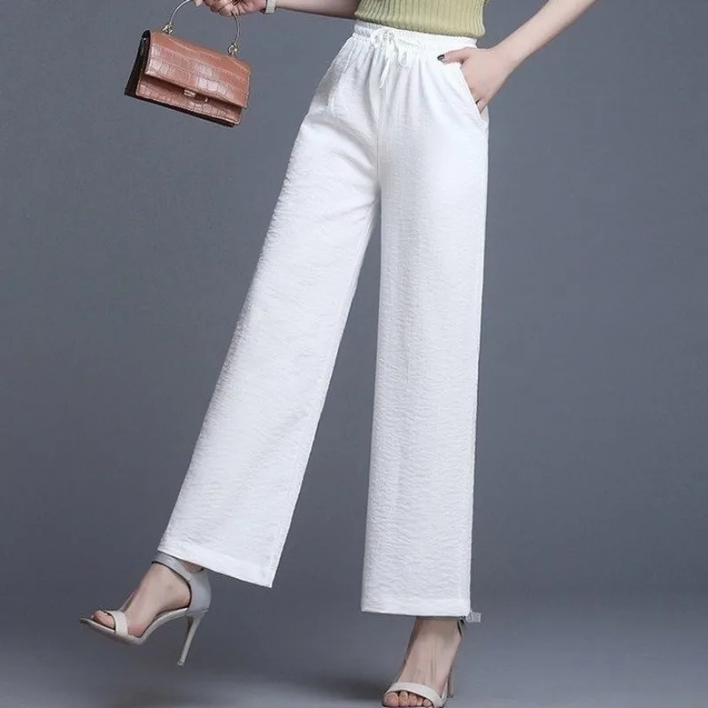 Cotton Linen Wide-leg Pants Women High Waist Drooping Spring Summer New Korean Versatile Nine-point Casual Pants